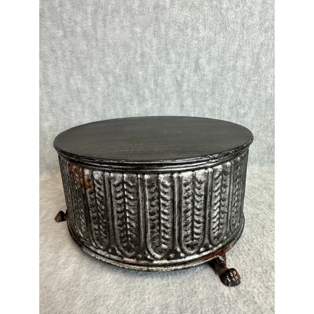 Creative Co-Op Round Metal Pedestal  8x4 Silver Black Claw Foot Stand Rustic